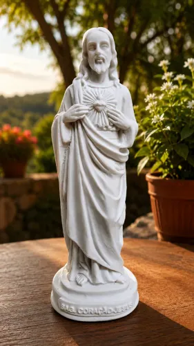 Imagem do Sagrado Coração de Jesus em Pó de Mármore 20 cm | Escultura Religiosa Católica |