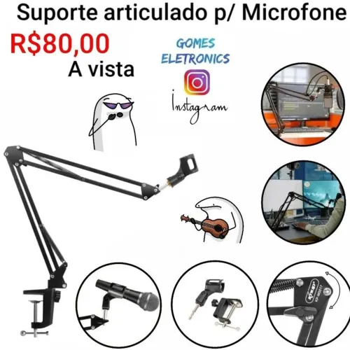 Suporte para Microfone Braço Articulado de metal para Mesa (Loja Fisica)