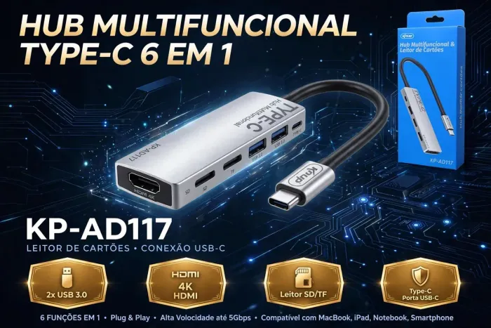 HUB Multifuncional Type- 6 em 1