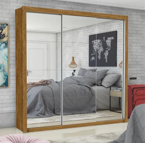 Guarda-Roupa Cristal Duo 1,85 m com 3 Portas Espelhadas