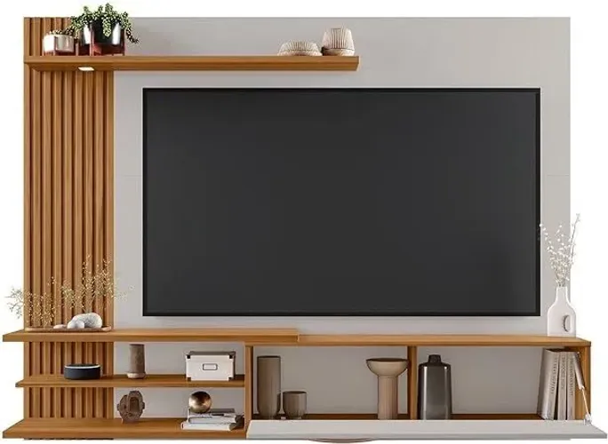 Painel Nt 1355 Ripado com Led e Puxador de Alumínio Off White - FAZEMOS ENTREGA!