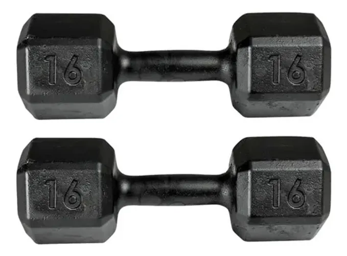 Par De Halter Dumbbell Sextavado Pintado Ferro 16kg 
