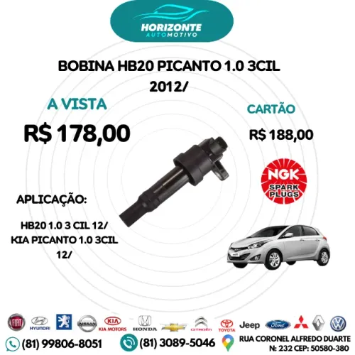 bobina ignição hb20 kia picanto 1.0 3 cilindros 2012/