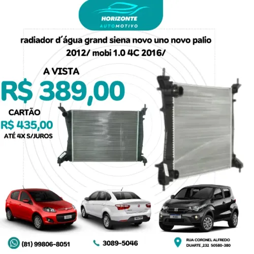 radiador dágua grand siena novo uno novo palio 2012/ mobi 2016/