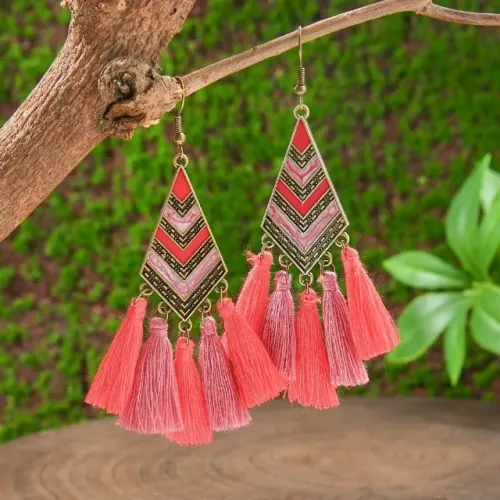 Brinco Boho Chic Tribal Losango Tessel