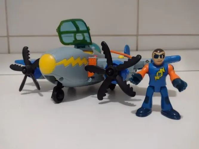 brinquedo - avião skyracer - fisher price - cinza - muito conservado 