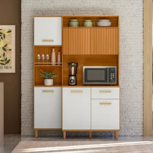 "Cozinha Joly 137cm: Charme Ripado, 6 Portas e Toda Funcionalidade que Você Procura"