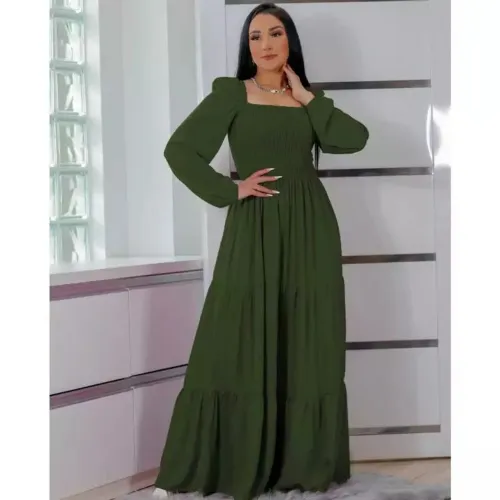 Vestido Longo Manga Longa Cor:Verde Musgo 