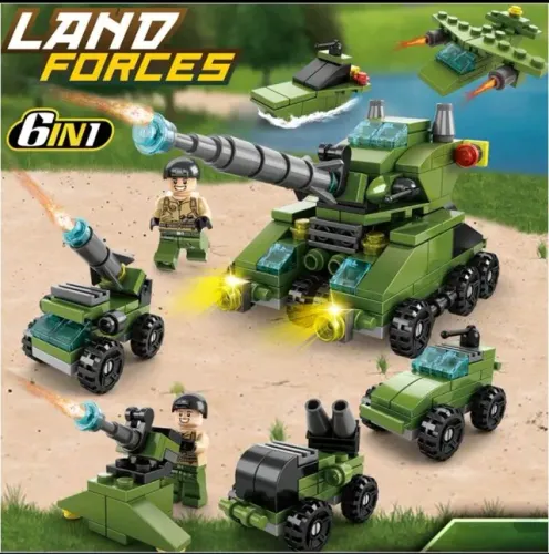 kit blocos de montar tanque de guerra 6 em 1 carros de brinquedos