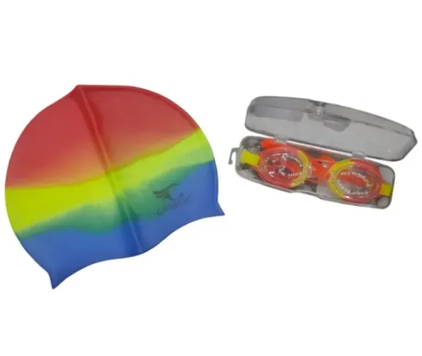 kit touca e oculos de natação infantil color
