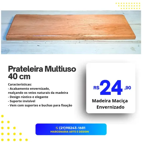 Prateleira Multiuso 40cm - Madeira Maciça Envernizada