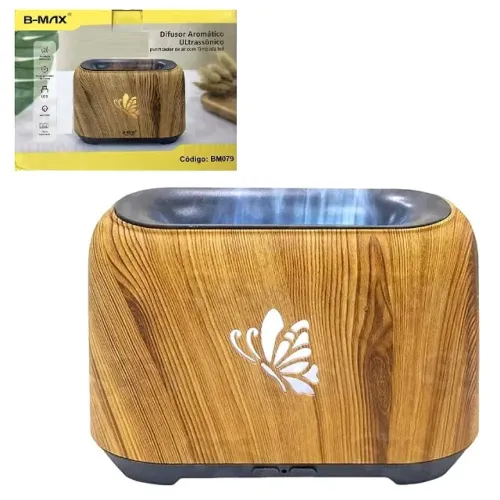 Difusor Aromáticos Ultrassônico Borboleta Madeira (USB) com Lâmpadas Led B-Max BM079 150ml