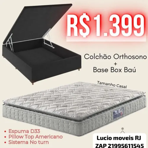 MARAVILHOSA CAMA BOX BAÚ CASAL COLCHÃO ORTHOSONO ESPUMA SELADA D33