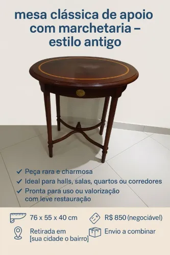 Mesa Clássica de Apoio com Marchetaria - Estilo Antigo
