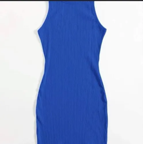 Vestido Feminino De Malha Canelada De Cor Sólida
