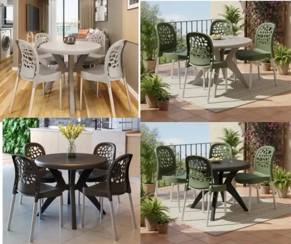 Mesa Deluxe 90 Preto Com 4 Cadeiras Deluxe Verde - Forte PlÁstico