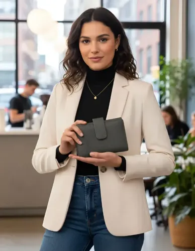 carteira de couro legítimo feminina grande espelho cartões