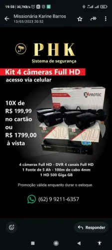 Câmera de segurança, cerca elétrica, alarme, interfone, motor de portão 