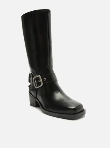 Bota Preta Arezzo Couro Cano Médio Montaria West 