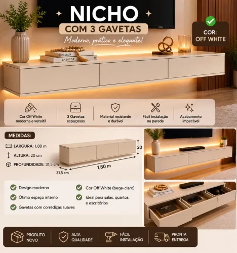 Nicho Off White 1,80m | Elegância e Organização