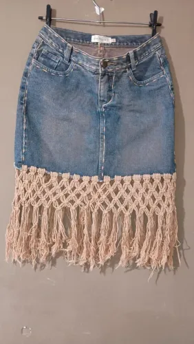 Saía jeans com Macramé 