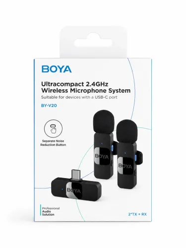 microfone lapela boya by-v20 usb c sem fio