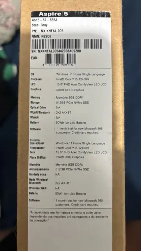 Notebook Acer I5
