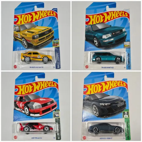 4 Hot Wheels - Lote Audi - Sport Quattro 84, Avant RS2, RS E-Tron GT, e Audi Quattro 90
