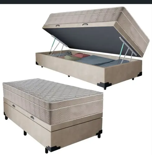 Cama Box Baú Solteiro + Colchão Molas Ensacadas 88x188 ? Bege