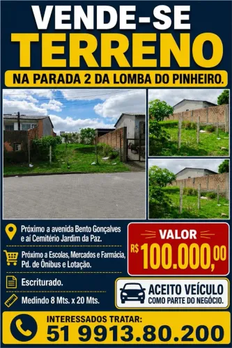 TERRENO ESCRITURADO NA LOMBA DO PINHEIRO/PORTO ALEGRE/RS. 