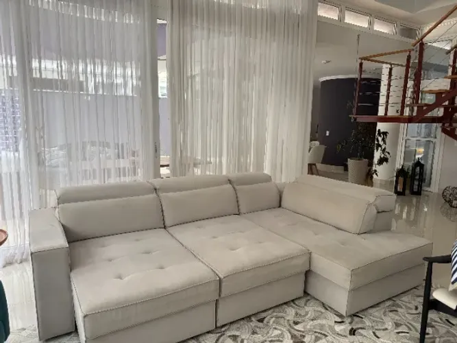 Sofá 4 Lugares Retrátil E Reclinável com Divã Esquerdo Camurça Cinza Claro