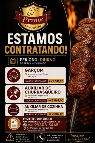 Contrata-se Auxiliar Cozinha, Auxiliar Churrasqueira e Garçom