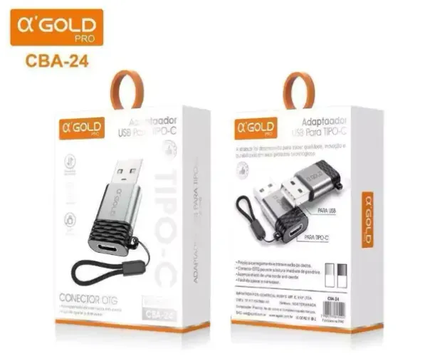Adaptador Usb / Tipo C, A'gold Mod. Cba-24 + Cordão. Novo Lacrado.
