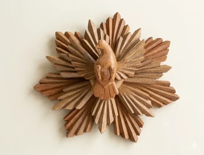 Divino Espírito Santo Em Madeira Maciça Resplendor Parede 30cm