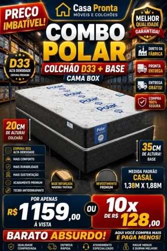Combo Cama Box Casal + Colchão D33 Polar 20cm | Base Reforçada | Entrega Grátis