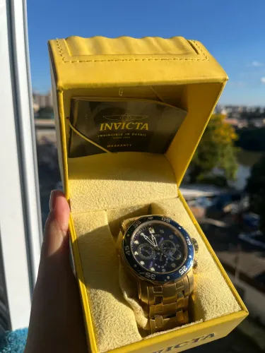 Relógio Invicta Original Dourado com Mostrador Azul + Caixa