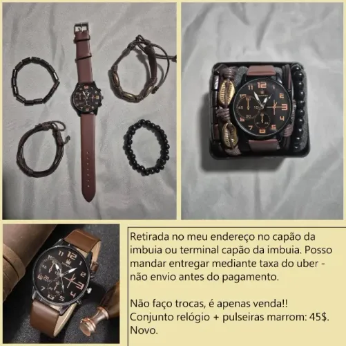 Kit relógio + pulseiras