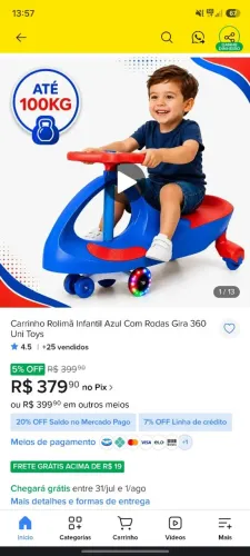 Carrinho Rolimã Infantil - UNITOYS