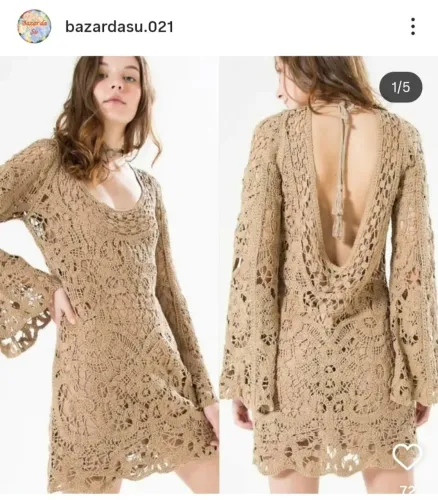 Vestido crochet manga sino Farm