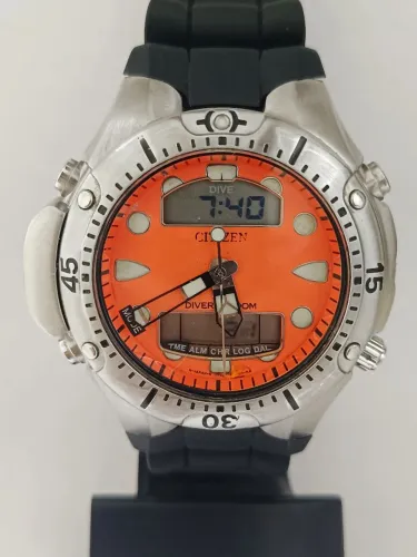 Relógio Citizen Aqualand Jp 1060 laranja original sensor off