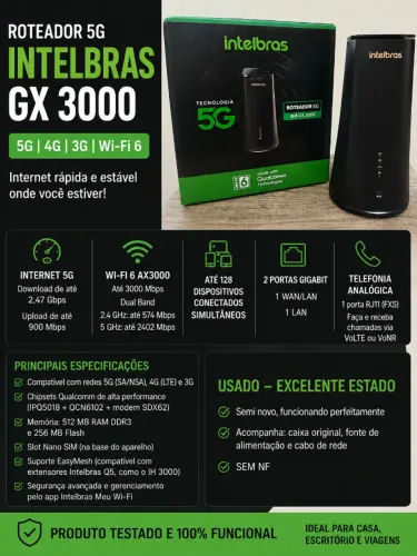 Roteador 5G Intelbras GX 3000 AX3000 Wi-Fi 6 Dual Band Semi Novo