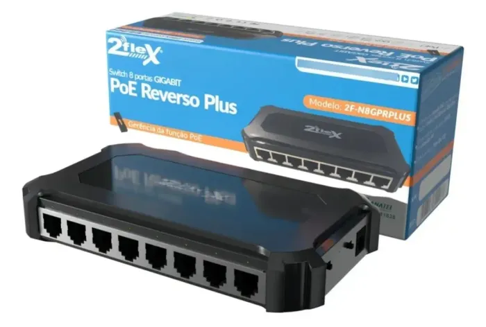 Kit com 5 Switch PoE Reverso 8 Portas Gigabit 1Gbps 2Flex 12VDC com VLAN