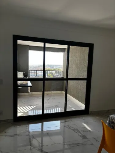 Portas de correr de vidro sacada 2,22x2,28m Cinza Raf 7024
