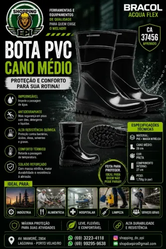BOTA PVC CANO MÉDIO BRACOL PRETA