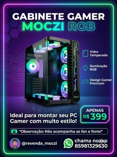 Gabinete Gamer Tipo Aquário MC Mode Glass Preto - Mid Tower ATX