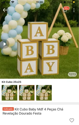Kit Cubo Baby Mdf 4 Peças Chá Revelação Dourado Festa 