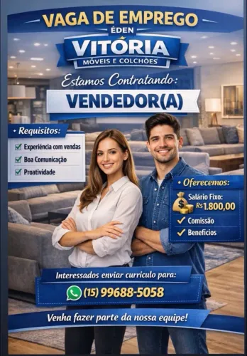 Vaga vendedor(a) com experiência - móveis e colchões será um diferencial 