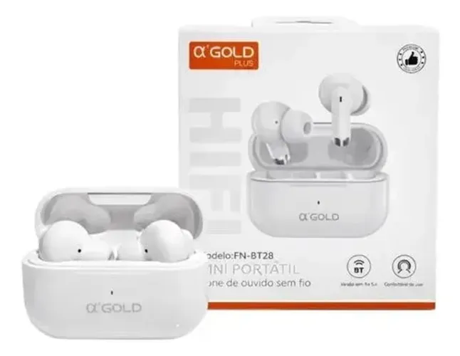 Fone sem fio bluetooth a'gold Branco FN-BT28 Novo Promoção