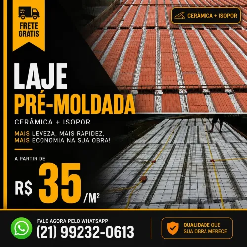 Laje Pré-Moldada Isopor e Cerâmica - A partir R$35/m² - Frete Grátis