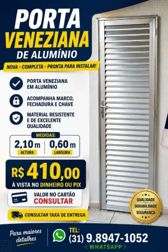 PROMOÇÃO Porta alumínio veneziana completa a partir R$ 410,00